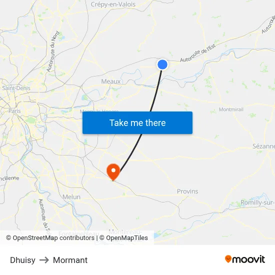 Dhuisy to Mormant map