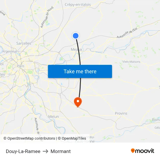 Douy-La-Ramee to Mormant map