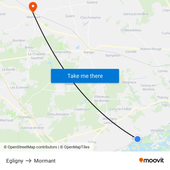 Egligny to Mormant map