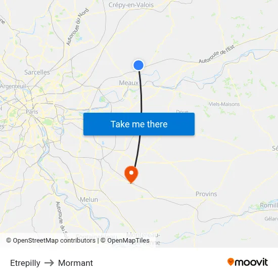 Etrepilly to Mormant map