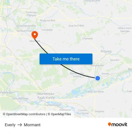 Everly to Mormant map