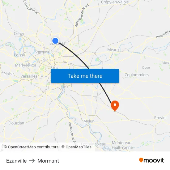 Ezanville to Mormant map