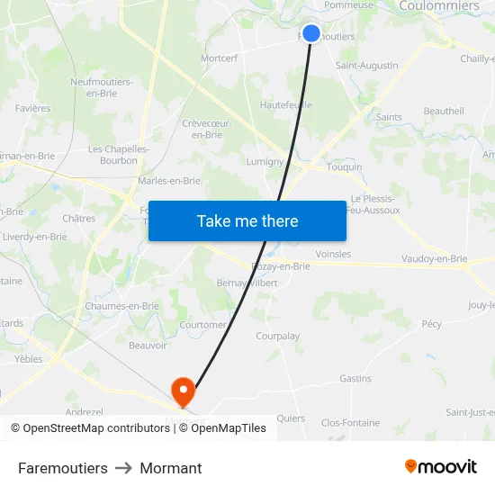 Faremoutiers to Mormant map