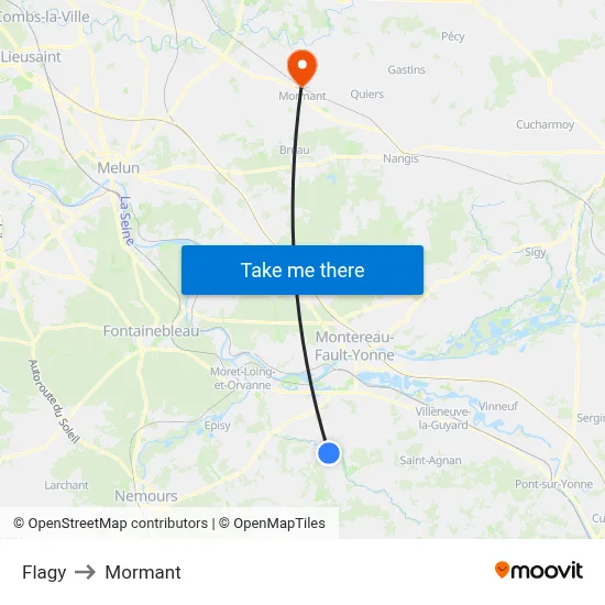 Flagy to Mormant map