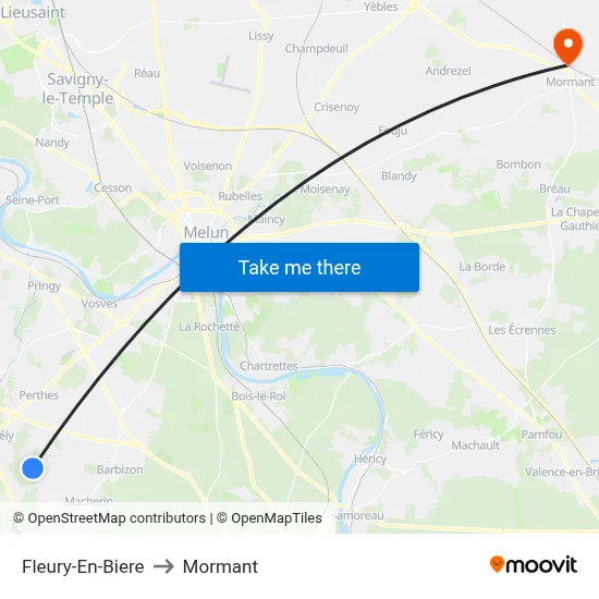 Fleury-En-Biere to Mormant map