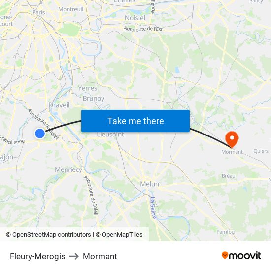 Fleury-Merogis to Mormant map