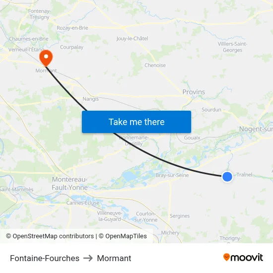 Fontaine-Fourches to Mormant map