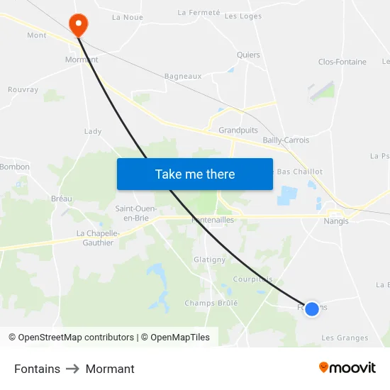 Fontains to Mormant map