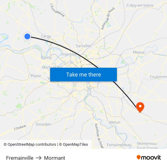 Fremainville to Mormant map
