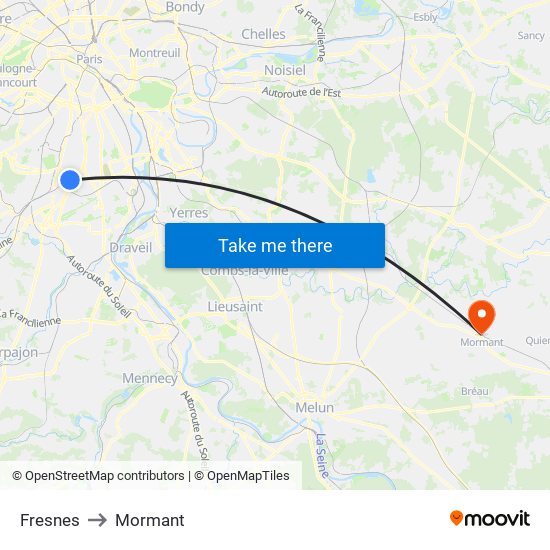 Fresnes to Mormant map