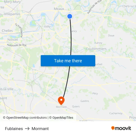 Fublaines to Mormant map