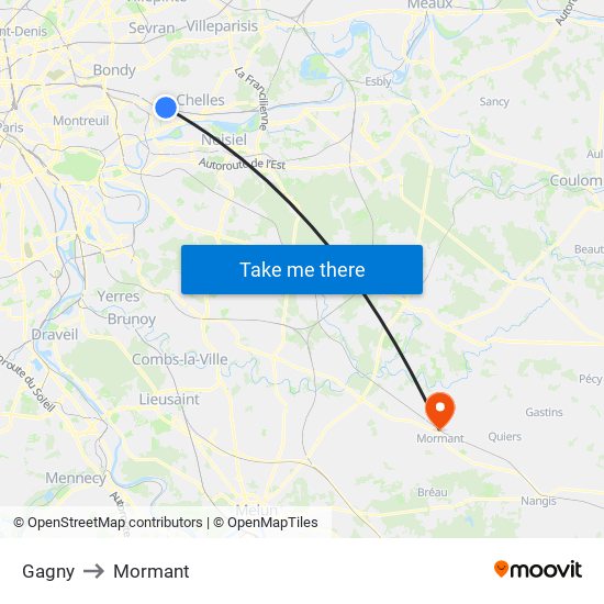 Gagny to Mormant map