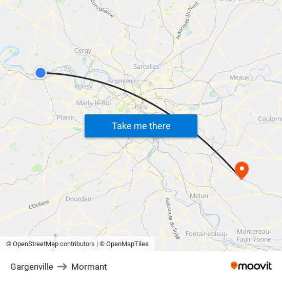 Gargenville to Mormant map
