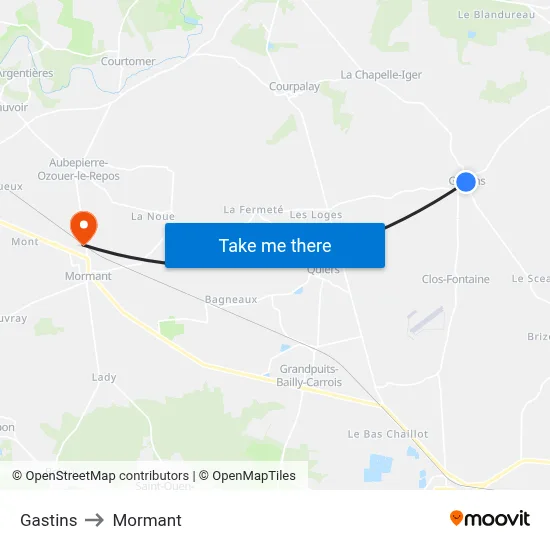 Gastins to Mormant map
