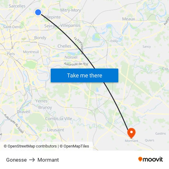 Gonesse to Mormant map