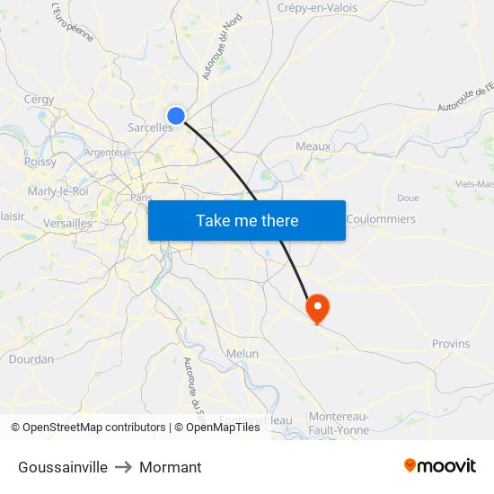 Goussainville to Mormant map