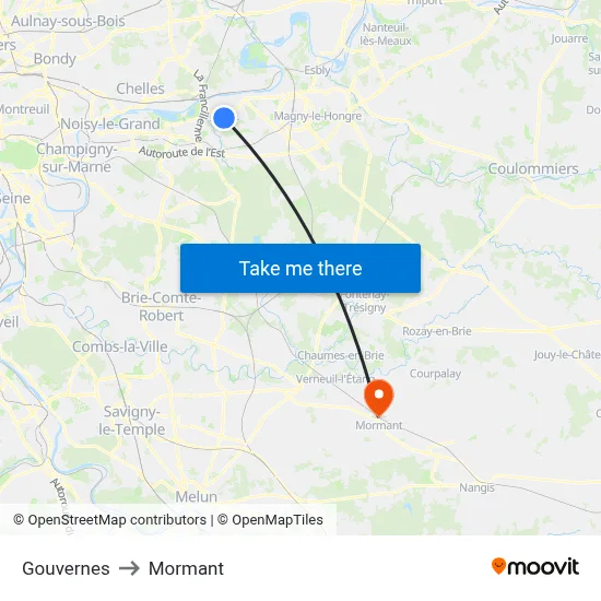 Gouvernes to Mormant map