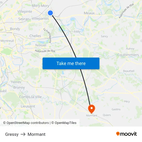 Gressy to Mormant map