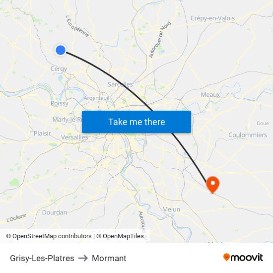 Grisy-Les-Platres to Mormant map