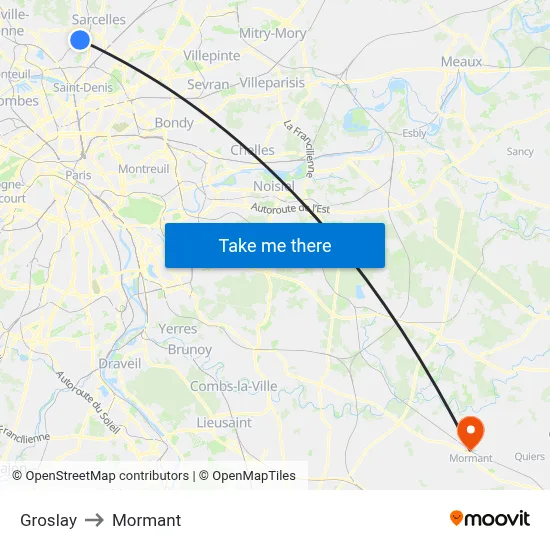 Groslay to Mormant map