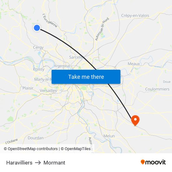 Haravilliers to Mormant map