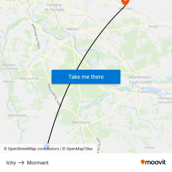Ichy to Mormant map