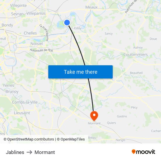 Jablines to Mormant map
