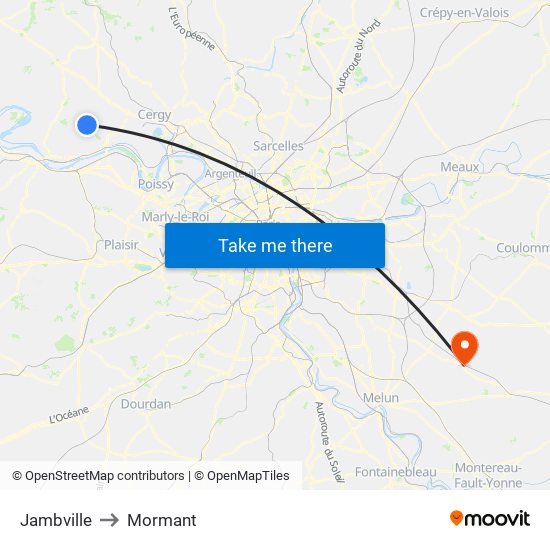 Jambville to Mormant map