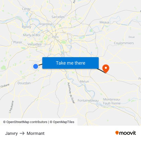 Janvry to Mormant map