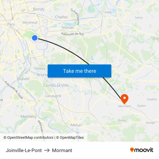 Joinville-Le-Pont to Mormant map