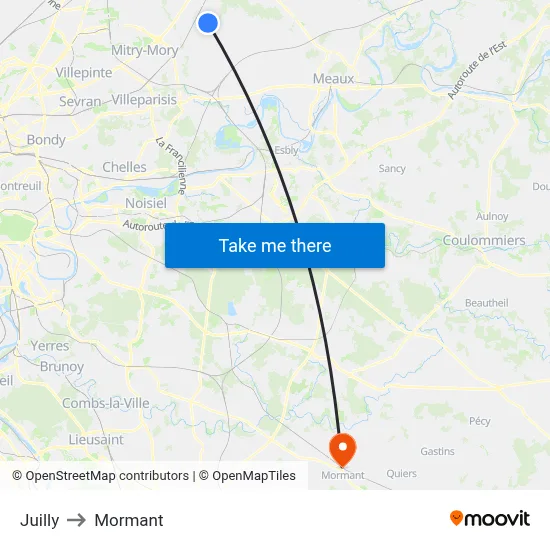 Juilly to Mormant map