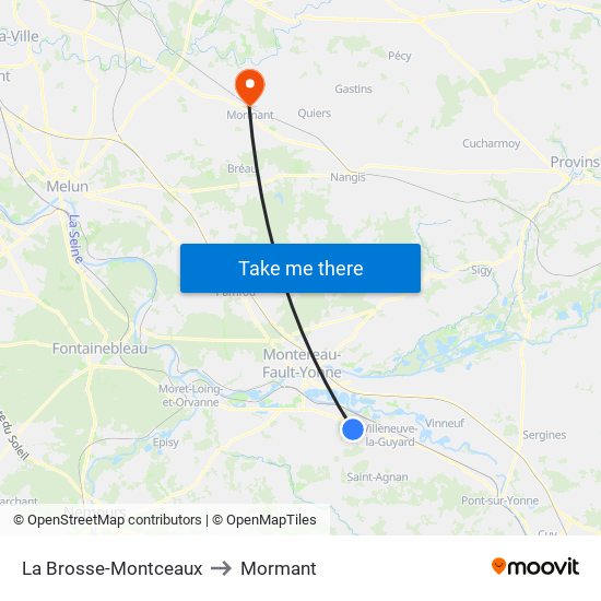 La Brosse-Montceaux to Mormant map