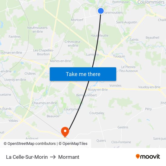La Celle-Sur-Morin to Mormant map