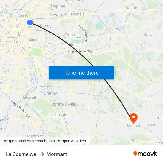 La Courneuve to Mormant map
