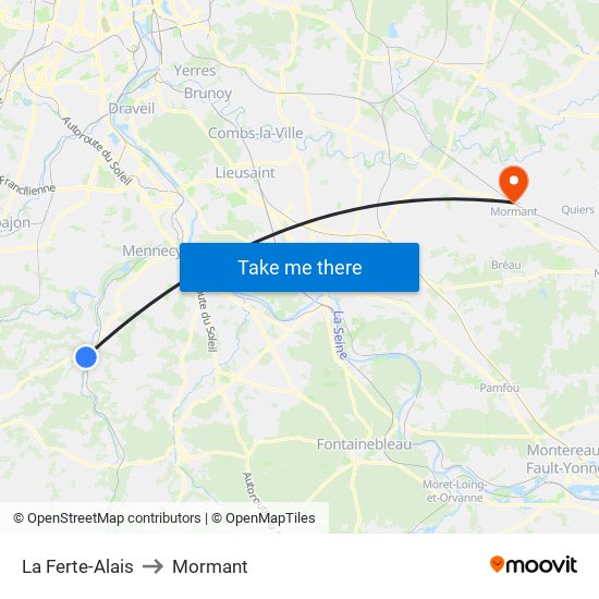 La Ferte-Alais to Mormant map