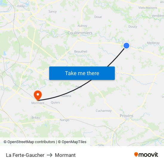 La Ferte-Gaucher to Mormant map