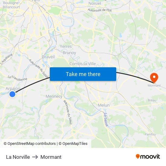 La Norville to Mormant map