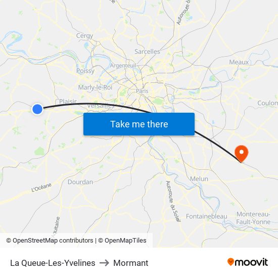 La Queue-Les-Yvelines to Mormant map