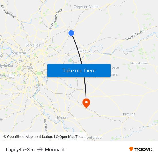 Lagny-Le-Sec to Mormant map