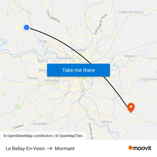 Le Bellay-En-Vexin to Mormant map