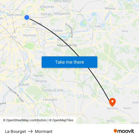 Le Bourget to Mormant map