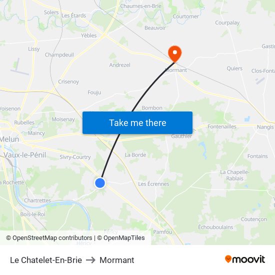 Le Chatelet-En-Brie to Mormant map