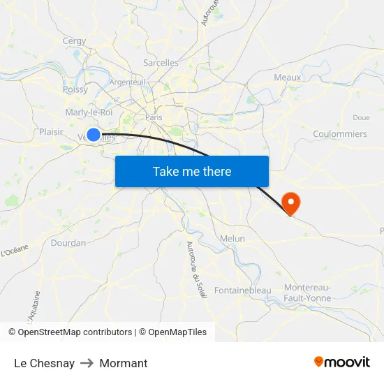 Le Chesnay to Mormant map