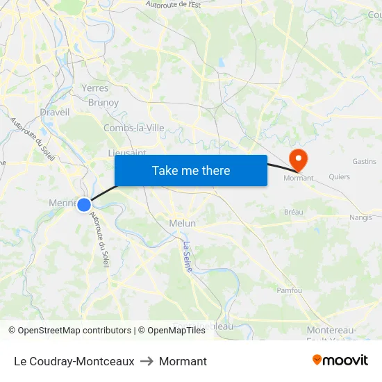 Le Coudray-Montceaux to Mormant map