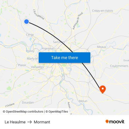 Le Heaulme to Mormant map