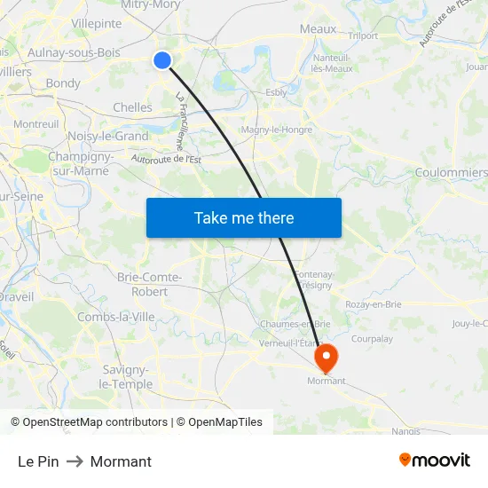 Le Pin to Mormant map