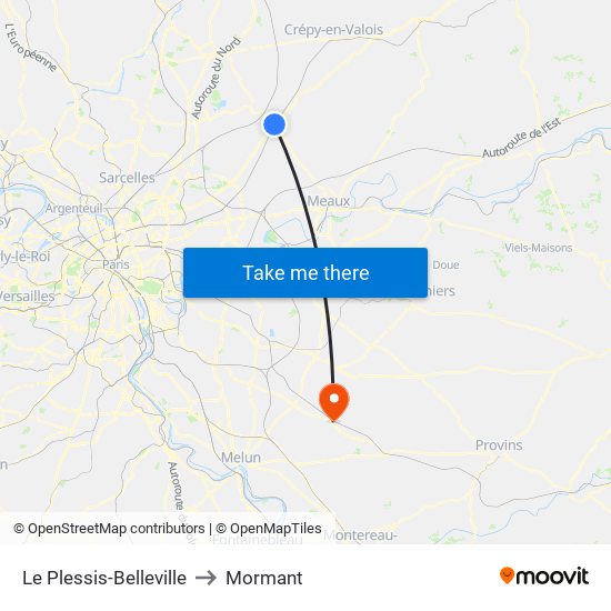 Le Plessis-Belleville to Mormant map