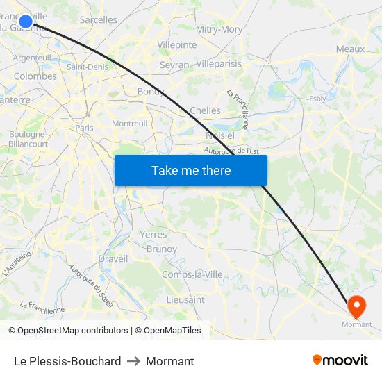 Le Plessis-Bouchard to Mormant map