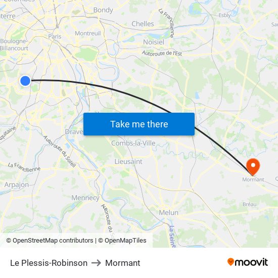 Le Plessis-Robinson to Mormant map