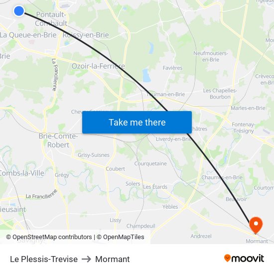 Le Plessis-Trevise to Mormant map